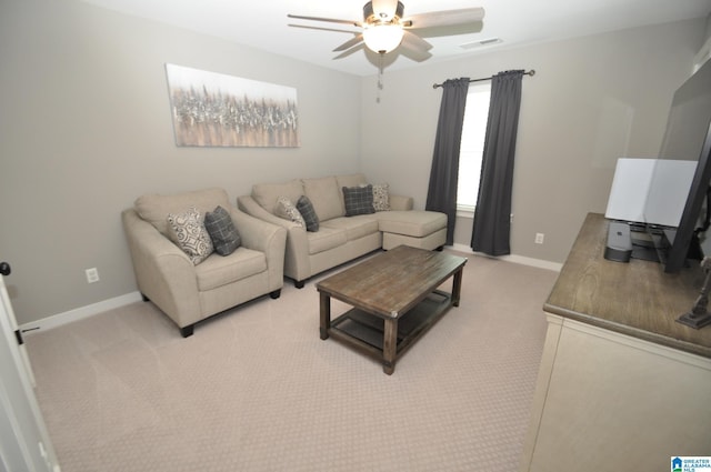 298 Appleford Rd, Helena, AL 35080 - living area with a ceiling fan, light carpet, and baseboards