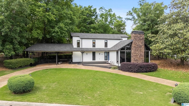 2616 Chimney Hills Cir, Vestavia Hills, AL 35226 - traditional-style house with roof with shingles, a front lawn, and a chimney