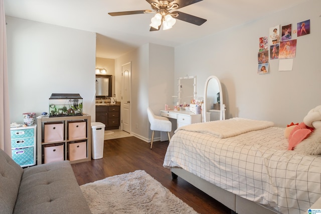 2616 Chimney Hills Cir, Vestavia Hills, AL 35226 - bedroom featuring dark wood finished floors, a ceiling fan, ensuite bath, and baseboards