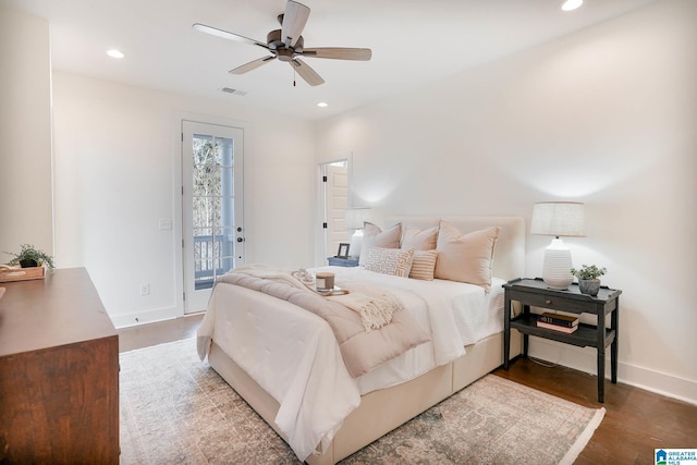0571 Preserve Pkwy, Hoover, AL 35226 - bedroom featuring access to outside, wood finished floors, recessed lighting, baseboards, and a ceiling fan