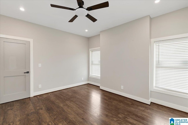 2624 29th St, Birmingham, AL 35208 - unfurnished room featuring ceiling fan, wood finished floors, baseboards, and recessed lighting