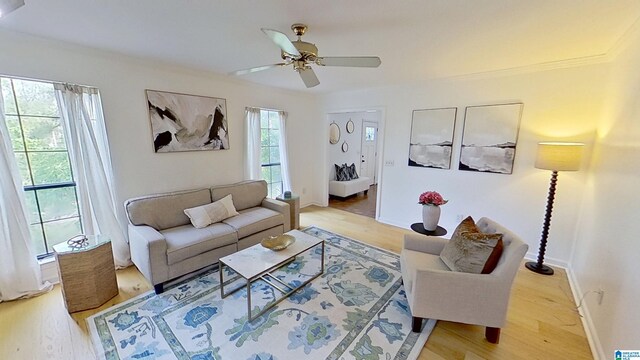 116 Pine Rock Ln, Hoover, AL 35226 - living room with light wood-type flooring, a ceiling fan, and baseboards