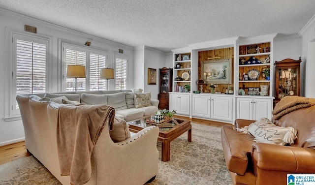 2247 Mill Run Cir, Hoover, AL 35226 - living room with light wood-type flooring, crown molding, and a textured ceiling