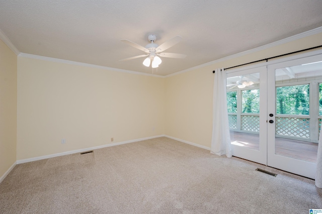 320 Cambo Ln, Hoover, AL 35244 - carpeted empty room featuring french doors, a ceiling fan, baseboards, and ornamental molding