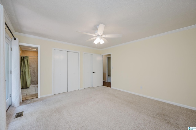 320 Cambo Ln, Hoover, AL 35244 - unfurnished bedroom featuring multiple closets, carpet, connected bathroom, ornamental molding, and baseboards