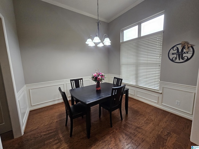1082 Ivy Pl, Moody, AL 35004 - dining space featuring a chandelier, dark wood-type flooring, ornamental molding, wainscoting, and a decorative wall