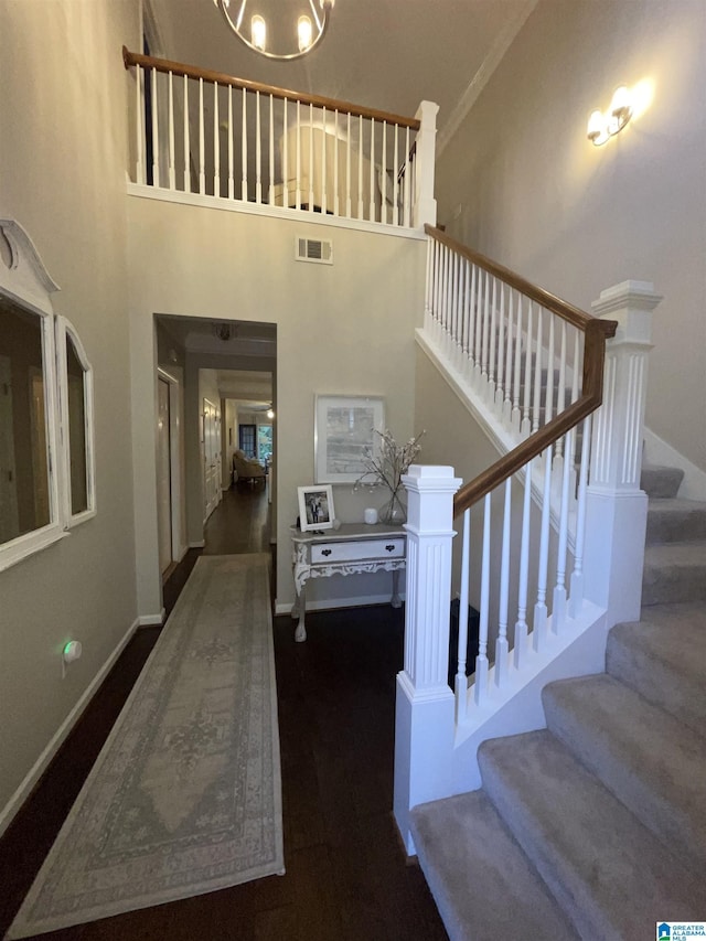 2232 Acton Park Cir, Birmingham, AL 35243 - stairway featuring baseboards and a high ceiling