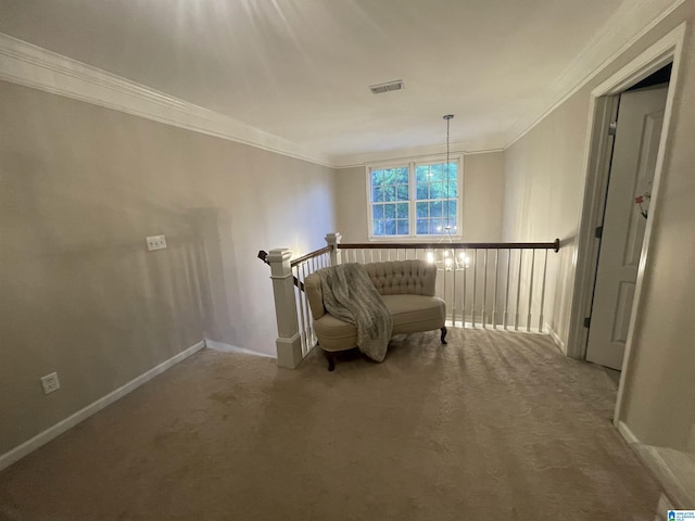 2232 Acton Park Cir, Birmingham, AL 35243 - sitting room with ornamental molding, carpet flooring, an upstairs landing, and baseboards