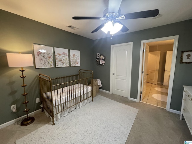 2232 Acton Park Cir, Birmingham, AL 35243 - bedroom with carpet, baseboards, a nursery area, and a ceiling fan