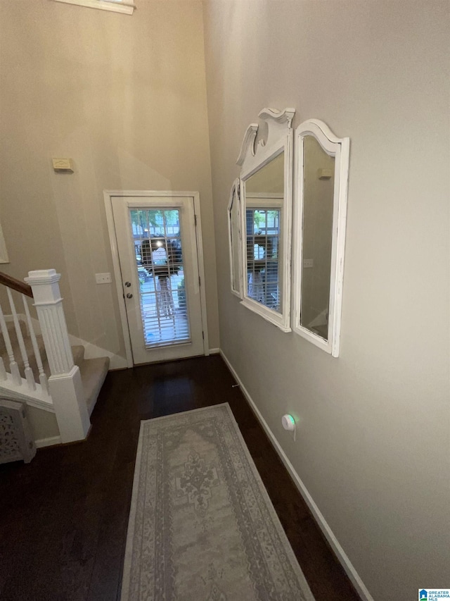 2232 Acton Park Cir, Birmingham, AL 35243 - doorway to outside featuring stairs, wood finished floors, and baseboards
