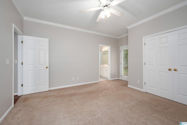 1656 Deer Valley Rd, Hoover, AL 35226 - unfurnished bedroom featuring crown molding, carpet flooring, baseboards, ensuite bathroom, and a ceiling fan