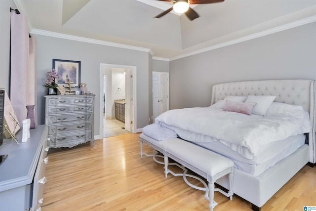 4017 Milner Way, Birmingham, AL 35242 - bedroom featuring light wood-style floors, crown molding, connected bathroom, and a ceiling fan