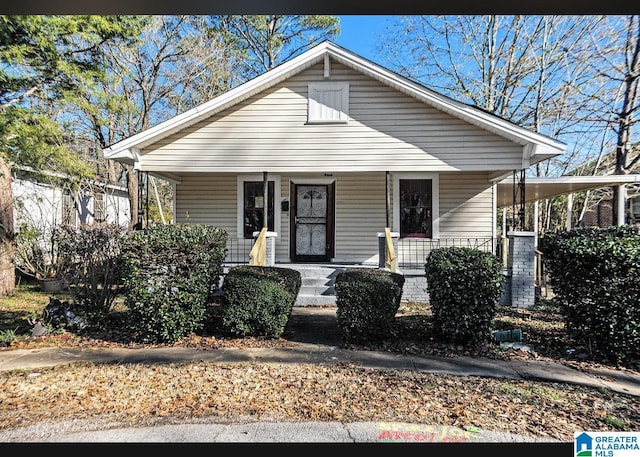 bungalow-style house featuring covered porch