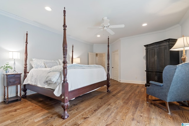 4035 Saint Charles Dr, Hoover, AL 35242 - bedroom with light wood-type flooring, baseboards, recessed lighting, crown molding, and a ceiling fan