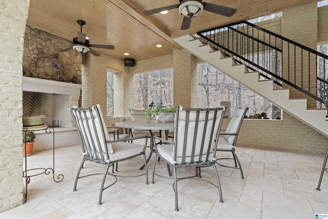 4035 Saint Charles Dr, Hoover, AL 35242 - view of patio featuring stairs, a ceiling fan, and outdoor dining area