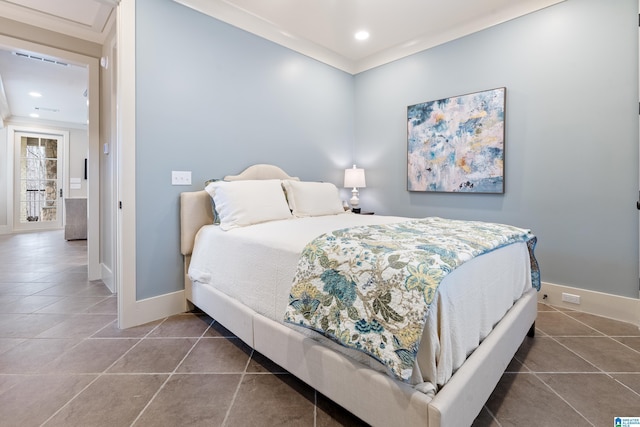 4035 Saint Charles Dr, Hoover, AL 35242 - tiled bedroom featuring baseboards, recessed lighting, and ornamental molding