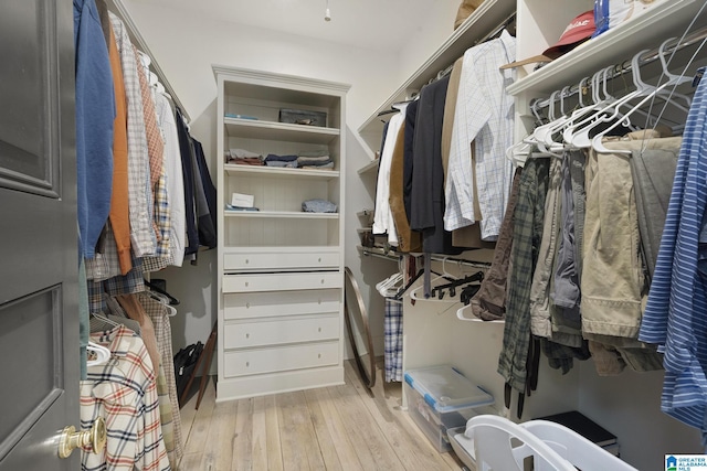 walk in closet with hardwood / wood-style floors