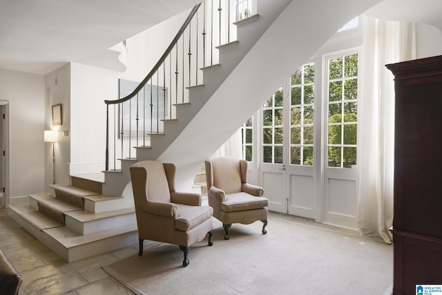 sitting room with stairway