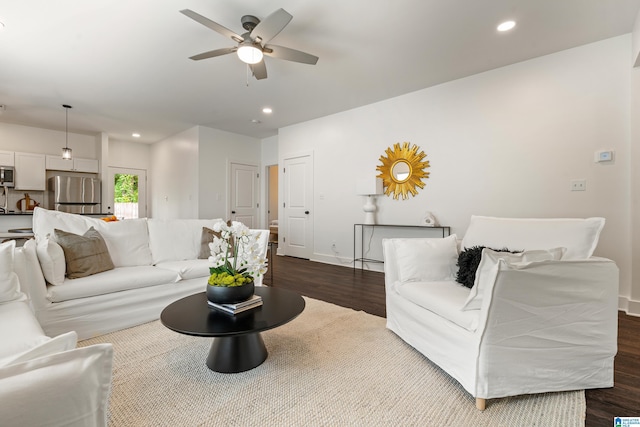 2213 3rd Ave S, Irondale, AL 35210 - living area featuring dark wood-style floors, ceiling fan, recessed lighting, and baseboards