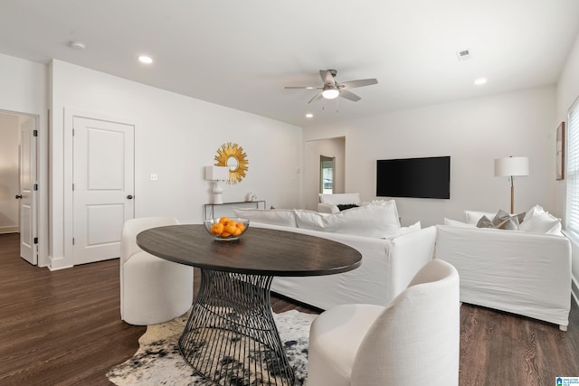 2213 3rd Ave S, Irondale, AL 35210 - dining room featuring a ceiling fan, dark wood-style floors, and recessed lighting