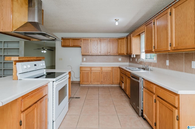 1492 Paul Allman Rd, Adger, AL 35006 - kitchen featuring electric stove, a sink, ventilation hood, stainless steel dishwasher, and tasteful backsplash