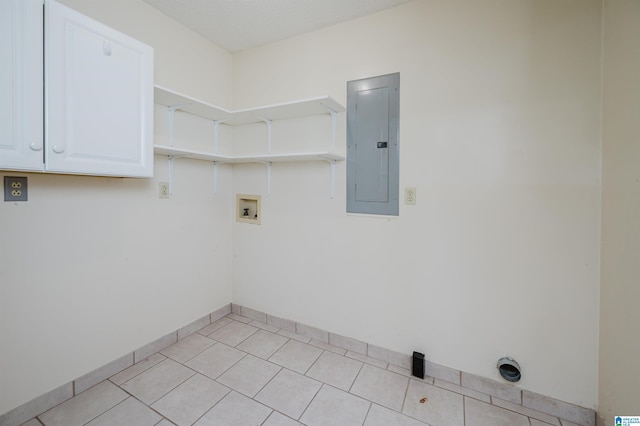1492 Paul Allman Rd, Adger, AL 35006 - clothes washing area with electric panel, washer hookup, cabinet space, baseboards, and light tile patterned floors