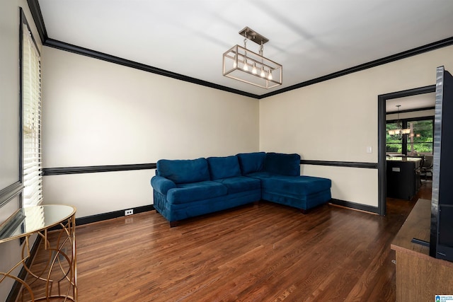 5308 Hickory Trce, Hoover, AL 35244 - sitting room with ornamental molding, baseboards, wood finished floors, and a chandelier