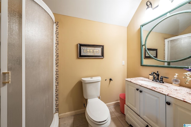 5308 Hickory Trce, Hoover, AL 35244 - bathroom featuring vanity, a shower with door, toilet, tile patterned floors, and baseboards