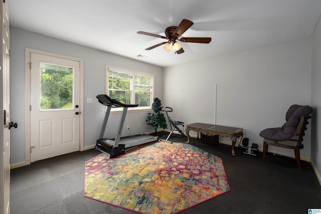 5308 Hickory Trce, Hoover, AL 35244 - workout area featuring a ceiling fan and baseboards