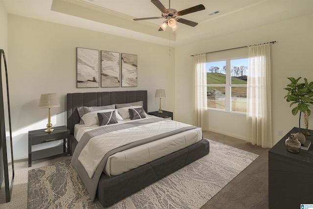 561 Boxwood Bnd, Calera, AL 35040 - bedroom featuring carpet, a raised ceiling, ceiling fan, and baseboards
