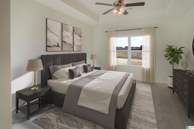 561 Boxwood Bnd, Calera, AL 35040 - bedroom with a tray ceiling, carpet flooring, and a ceiling fan