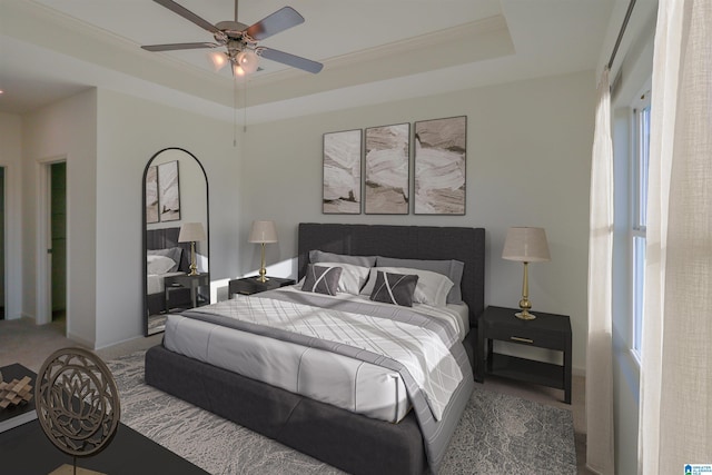 561 Boxwood Bnd, Calera, AL 35040 - bedroom with a raised ceiling, multiple windows, carpet floors, and crown molding