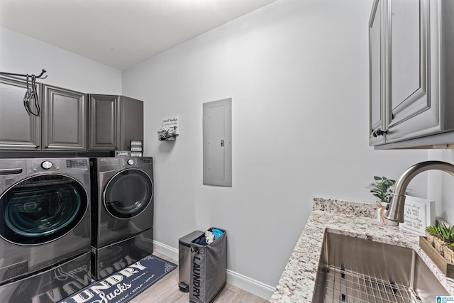 7 Stillwaters Trl, Sylacauga, AL 35151 - washroom featuring cabinet space, separate washer and dryer, electric panel, baseboards, and light wood-style floors