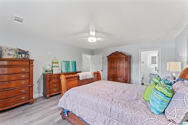 7 Stillwaters Trl, Sylacauga, AL 35151 - bedroom with light wood finished floors, ceiling fan, ensuite bathroom, and baseboards