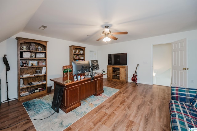 254 Macdonald Lake Rd, Springville, AL 35146 - office area featuring a ceiling fan, wood finished floors, and lofted ceiling