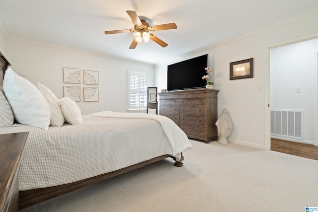5292 Birdsong Rd, Birmingham, AL 35242 - carpeted bedroom with ornamental molding, a ceiling fan, and baseboards