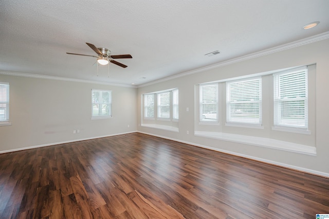 1829 Creely Dr, Birmingham, AL 35235 - unfurnished room featuring dark wood-style floors, ornamental molding, ceiling fan, and baseboards