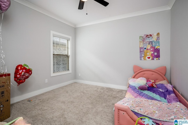 11411 Stella Way, Northport, AL 35475 - bedroom with crown molding, carpet, baseboards, and ceiling fan