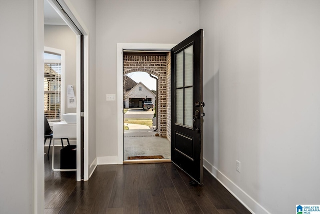 11411 Stella Way, Northport, AL 35475 - foyer entrance with dark wood-type flooring and baseboards