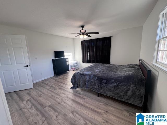 3585 County Road 26, Wadley, AL 36276 - bedroom with wood finished floors, a ceiling fan, and baseboards