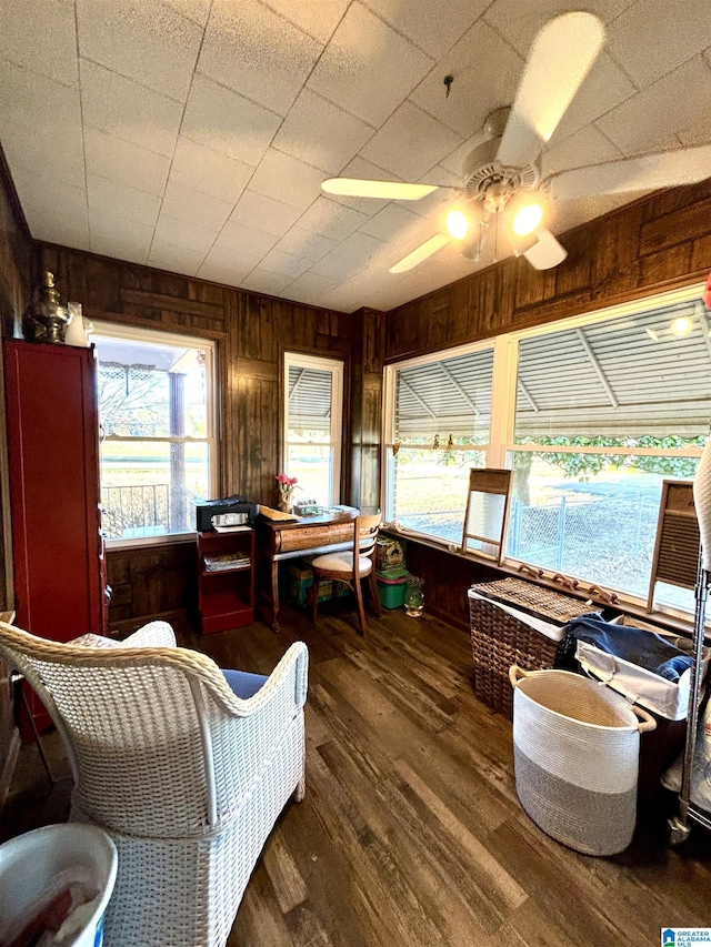 1080 Garmon Rd, Gadsden, AL 35901 - sitting room featuring wood walls, a ceiling fan, and wood finished floors