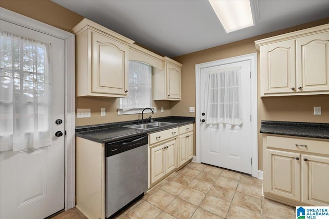 201 Hidden Meadows Dr, Hayden, AL 35079 - kitchen featuring dishwasher, a sink, healthy amount of natural light, and cream cabinetry