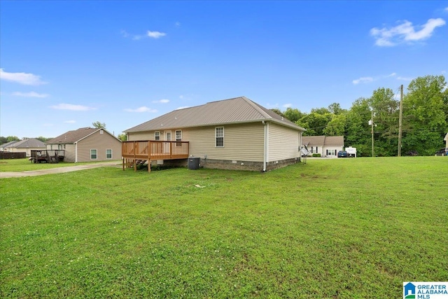 201 Hidden Meadows Dr, Hayden, AL 35079 - back of house with a deck, a yard, central air condition unit, and crawl space