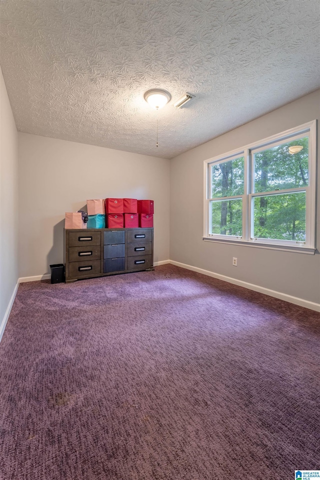 1201 Devonshire Dr NE, Jacksonville, AL 36265 - unfurnished bedroom featuring a textured ceiling, dark colored carpet, and baseboards