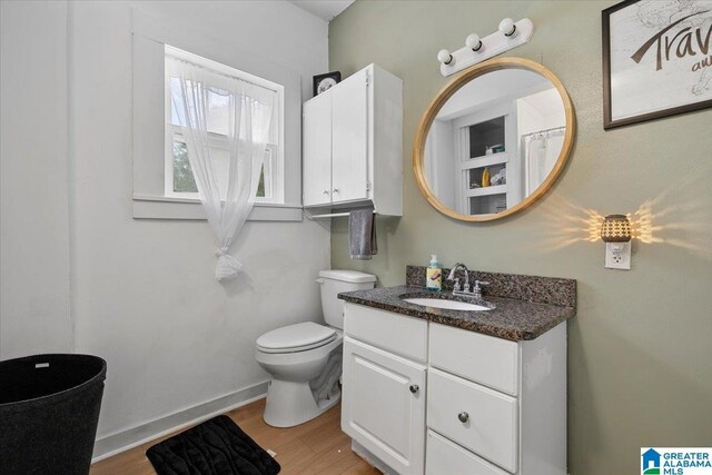 1034 Valley Rd, Oneonta, AL 35121 - bathroom featuring toilet, vanity, wood finished floors, and baseboards