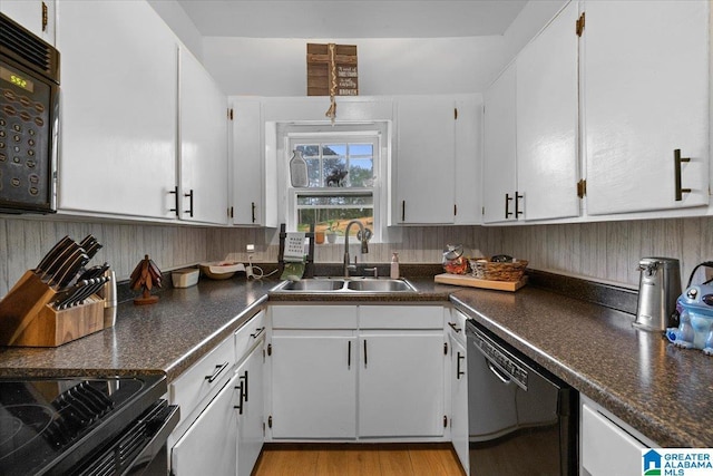 1034 Valley Rd, Oneonta, AL 35121 - kitchen featuring black appliances, a sink, white cabinetry, and dark countertops
