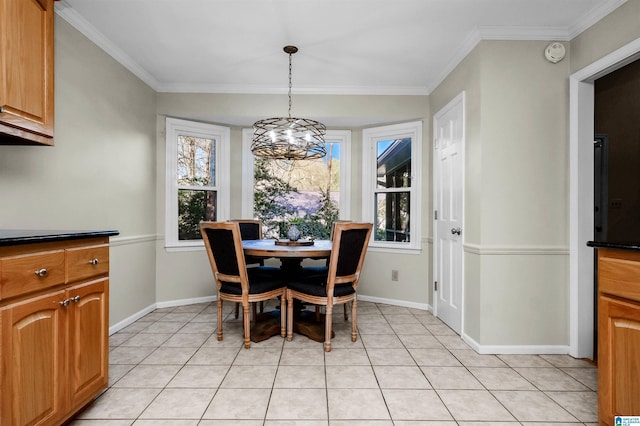 2673 Buckboard Rd, Birmingham, AL 35244 - dining room with plenty of natural light, a chandelier, ornamental molding, and light tile patterned floors