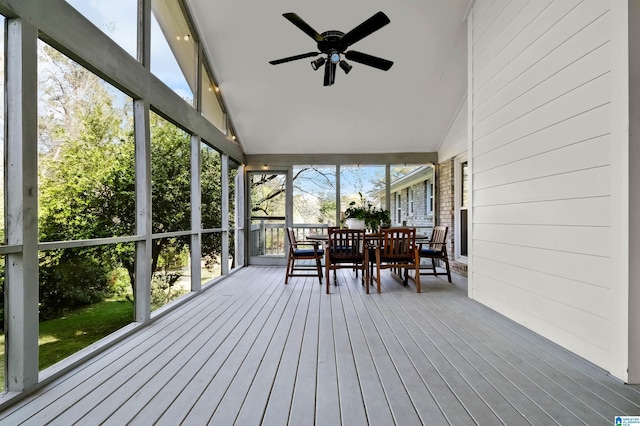 2673 Buckboard Rd, Birmingham, AL 35244 - sunroom / solarium with vaulted ceiling, outdoor dining area, and ceiling fan