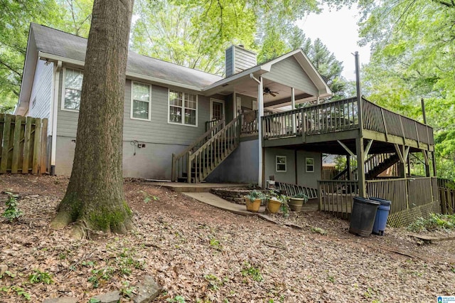 1834 Brandon Way, Bessemer, AL 35022 - rear view of property with stairway, a ceiling fan, a wooden deck, and fence