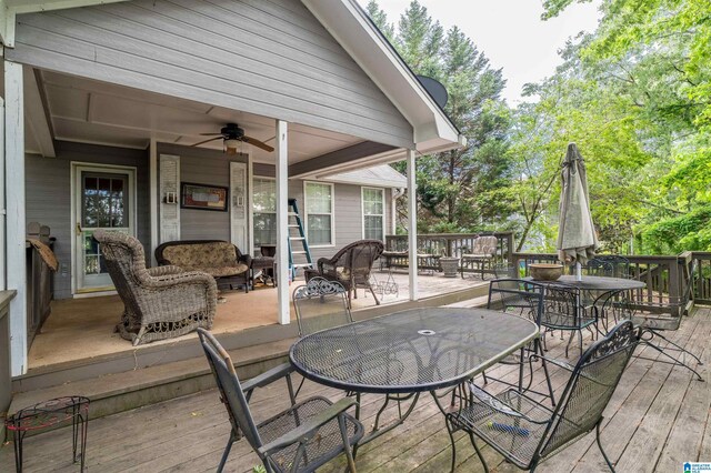 1834 Brandon Way, Bessemer, AL 35022 - wooden terrace with outdoor dining area, ceiling fan, and outdoor lounge area